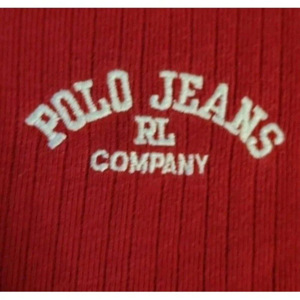 Polo Jean Company Ralph Lauren Shirt Size L Red Ribbed Logo Short Sleeve